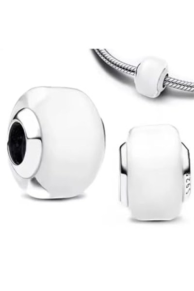 POSEİDONS JEWELLERY Beyaz Murano Cam Charm 925 Ayar Beyaz Tek Ebat