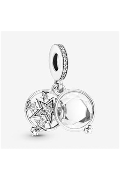 POSEİDONS JEWELLERY Büyütülmüş Yıldız Çift Sallantılı Charm Gümüş Tek Ebat