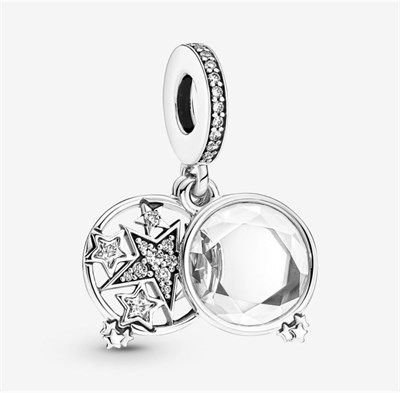 POSEİDONS JEWELLERY Büyütülmüş Yıldız Çift Sallantılı Charm Gümüş Tek Ebat