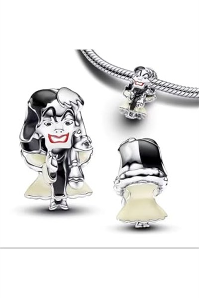 POSEİDONS JEWELLERY Gümüş KÖTÜLER Cruella De Vil Charmı Siyah Beyaz Tek Ebat