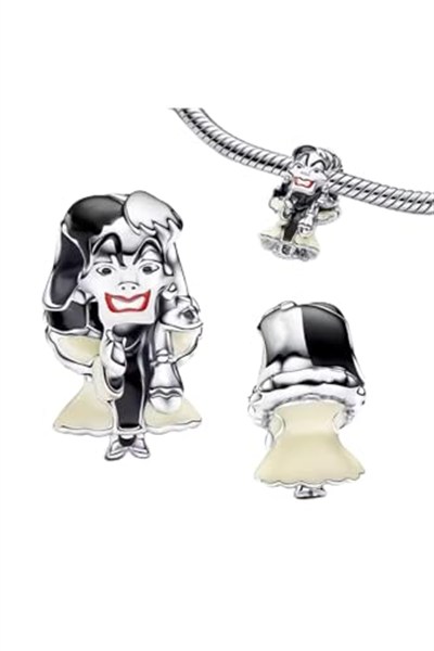POSEİDONS JEWELLERY Gümüş KÖTÜLER Cruella De Vil Charmı Siyah Beyaz Tek Ebat