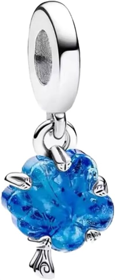 POSEİDONS JEWELLERY Gümüş Mavi Murano Aile Ağacı Charm Mavi Tek Ebat