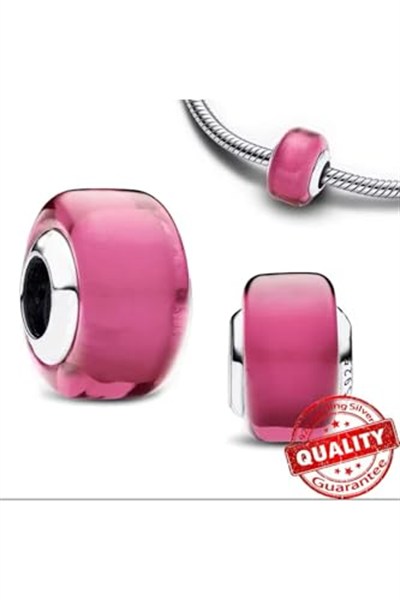 POSEİDONS JEWELLERY Gümüş Pembe Mini Murano Cam Charm Pembe Tek Ebat