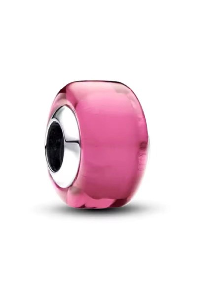POSEİDONS JEWELLERY Gümüş Pembe Mini Murano Cam Charm Pembe Tek Ebat