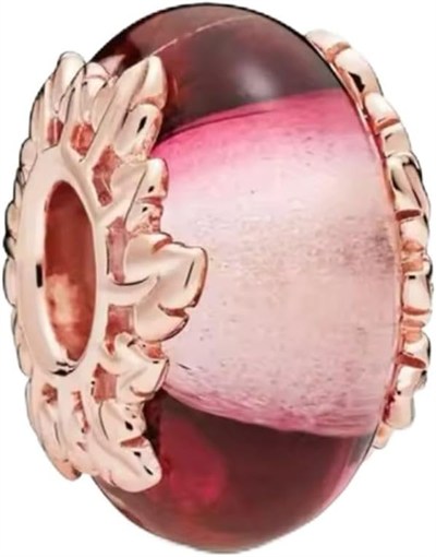 POSEİDONS JEWELLERY Gümüş Pembe Murano Camı ve Yaprak Charmı Pembe Renkli Tek Ebat