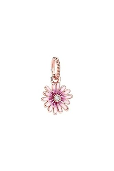 POSEİDONS JEWELLERY Gümüş Pembe Papatya Sallantılı Charm Pembe Tek Ebat