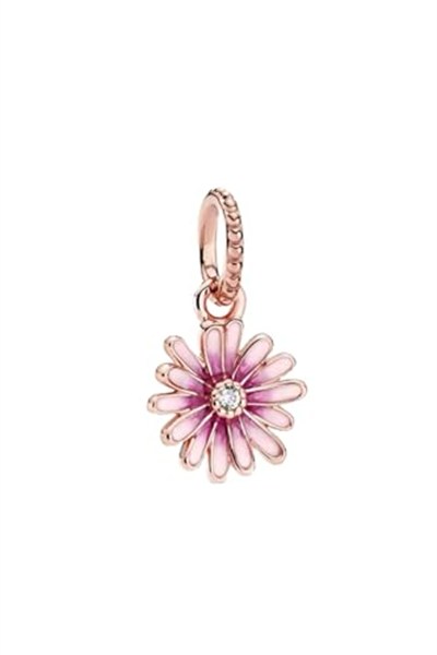 POSEİDONS JEWELLERY Gümüş Pembe Papatya Sallantılı Charm Pembe Tek Ebat