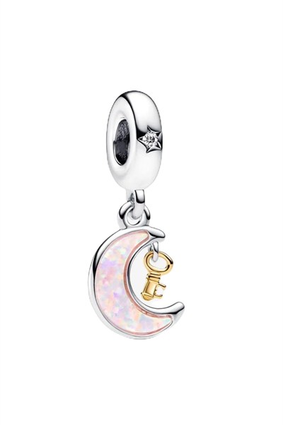 POSEİDONS JEWELLERY İki Renkli Anahtar ve Ay Sallantılı Charm Pembe Tek Ebat