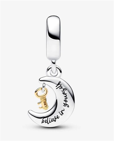 POSEİDONS JEWELLERY İki Renkli Anahtar ve Ay Sallantılı Charm Pembe Tek Ebat