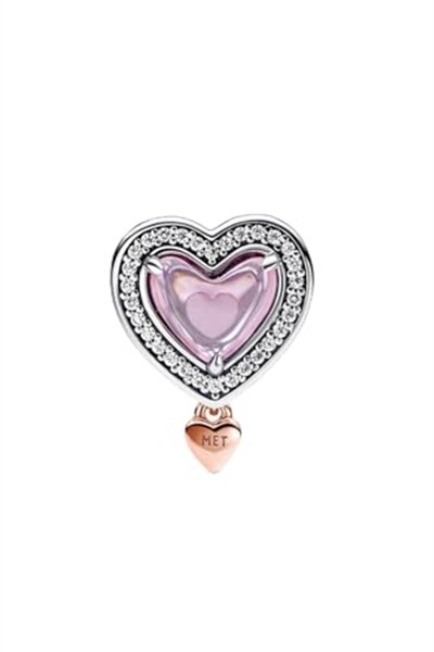 POSEİDONS JEWELLERY Iki Renkli Kafes Işi “mum” Ve Kalp Charm Gümüş Tek Ebat
