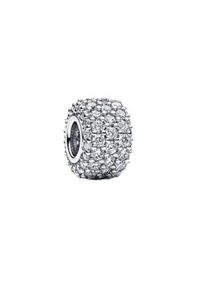 POSEİDONS JEWELLERY Işıltılı Pavé Üç Sıralı Charm Gümüş Tek Ebat