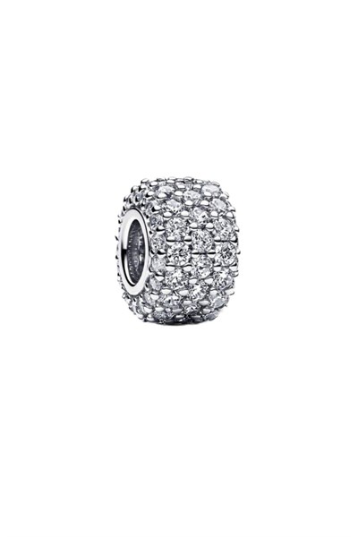 POSEİDONS JEWELLERY Işıltılı Pavé Üç Sıralı Charm Gümüş Tek Ebat