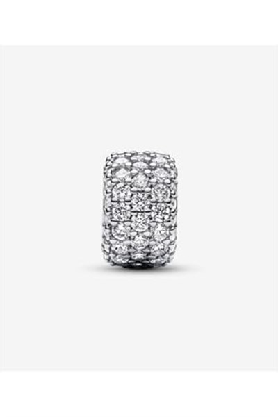 POSEİDONS JEWELLERY Işıltılı Pavé Üç Sıralı Charm Gümüş Tek Ebat
