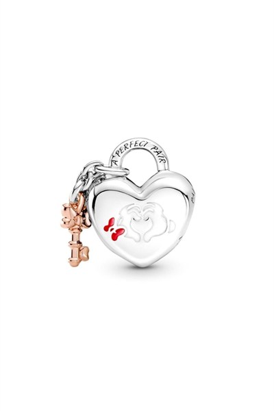 POSEİDONS JEWELLERY Mickey Mouse Ve Minnie Kilit Charm gümüş Tek Ebat