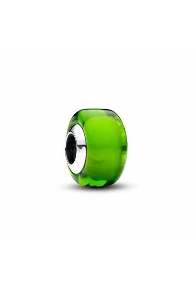 POSEİDONS JEWELLERY Mini Yeşil Murano Cam Charm 925 Ayar Yeşil Tek Ebat