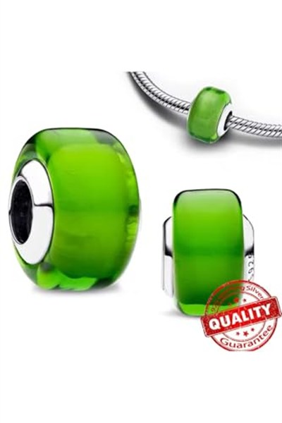 POSEİDONS JEWELLERY Mini Yeşil Murano Cam Charm 925 Ayar Yeşil Tek Ebat