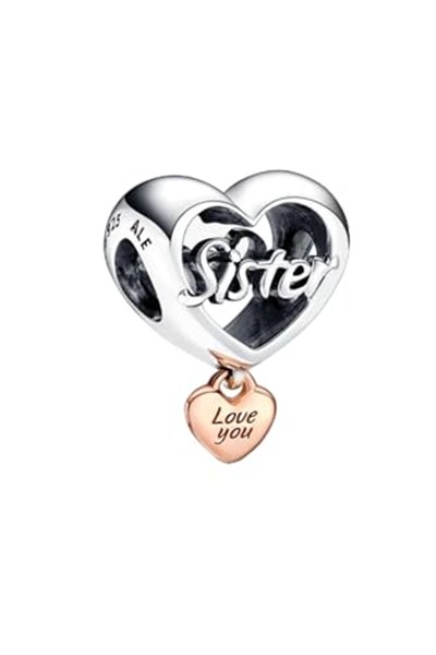 POSEİDONS JEWELLERY Seni Seviyorum Kız Kardeşim Kalp Charm Gümüş Tek Ebat