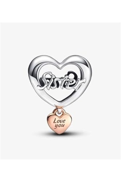 POSEİDONS JEWELLERY Seni Seviyorum Kız Kardeşim Kalp Charm Gümüş Tek Ebat