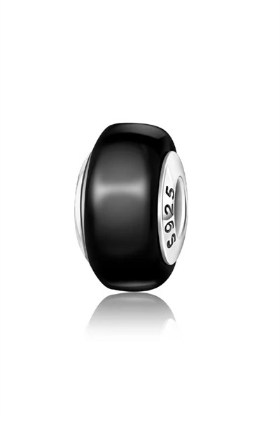 POSEİDONS JEWELLERY Siyah Murano Cam Charm 925 Ayar Gümüş 60 cm
