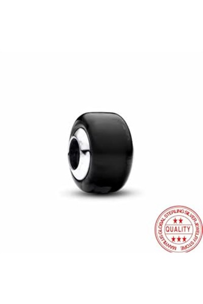 POSEİDONS JEWELLERY Siyah Murano Cam Charm 925 Ayar Gümüş 60 cm