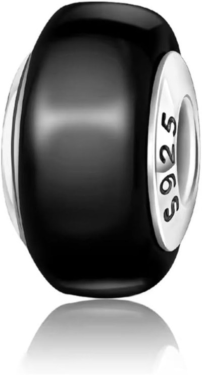 POSEİDONS JEWELLERY Siyah Murano Cam Charm 925 Ayar Gümüş 60 cm