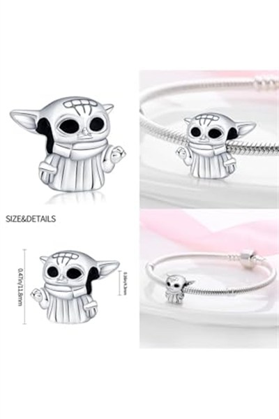 POSEİDONS JEWELLERY Usta Yoda Charm 925 Ayar Gümüş Gümüş Tek Ebat