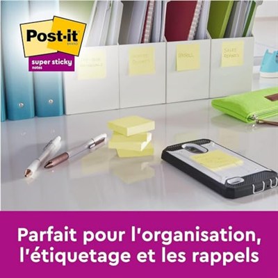 Post-it Super Sticky Notes kanarya sarısı, 6 bloklu paket, blok başına 90 yaprak, 76 mm x 76 mm, Renk: Sarı - Notlar, yapılacaklar listeleri ve hatıralar için ekstra güçlü yapışkan not kağıdı