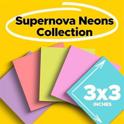 Post-it Süper Yapışkan Notlar, 24 Not Defteri, 3x3 inç, 2 x Yapıştırma Gücü, Okul Malzemeleri ve Ofis Ürünleri, Dikey Yüzeyler için Yapışkan Notlar, Monitörler, Duvarlar ve Pencereler, Süpernova Neons