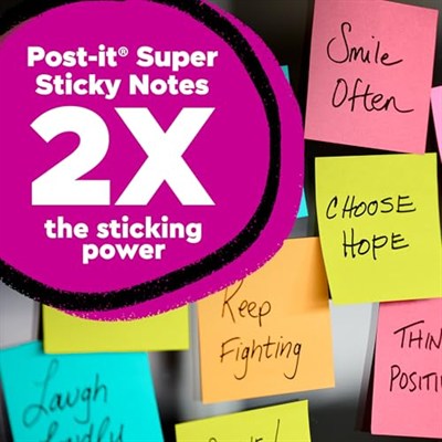 Post-it Süper Yapışkan Notlar Değer Paketi, 24 Ped, Kullanışlı Okul Otobüsü Taşıma ve Saklama Çantası, 2X Yapıştırma Gücü, 3x3 inç, Parlak Renkler (Turuncu, Pembe, Mavi, Yeşil, Sarı), Geri