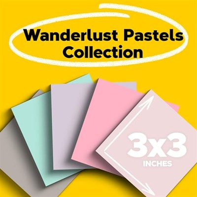 Post-it%100 Geri Dönüşümlü Kağıt Süper Yapışkan Notlar, 2X Yapıştırma Gücü, 3x3 inç, 5 Ped, 70 Yaprak/Ped, Wanderlust Pastel Koleksiyonu (654R-5SSNRP)