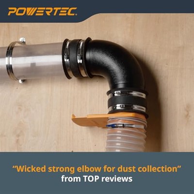 POWERTEC 70105 Açılı Toz Hortumu Bağlantısı, 10,2 cm, 90 Derece Açı, Siyah