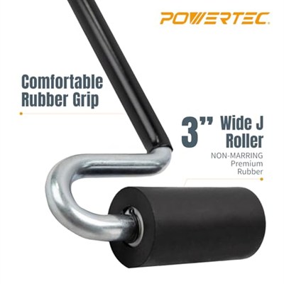 POWERTEC 71010 J-Roller uzun saplı kauçuk rulo, 3,8 cm x 7,6 cm – profesyonel kaplama kenar bandı ve zemin laminasyon aleti, düz sap