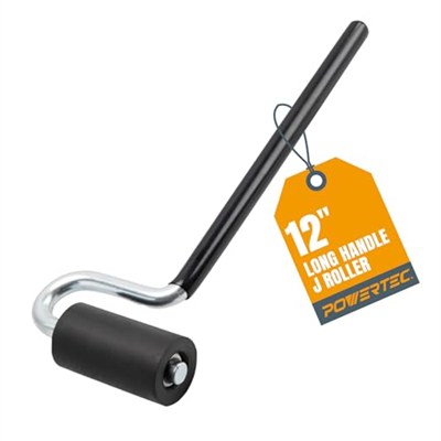 POWERTEC 71010 J-Roller uzun saplı kauçuk rulo, 3,8 cm x 7,6 cm – profesyonel kaplama kenar bandı ve zemin laminasyon aleti, düz sap