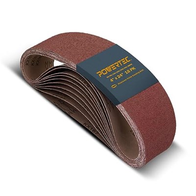 POWERTEC Zımpara Kayışları 10x61 cm, Alüminyum Oksit, 6 Farklı Kum, 18li Paket, Bantlı Zımpara için