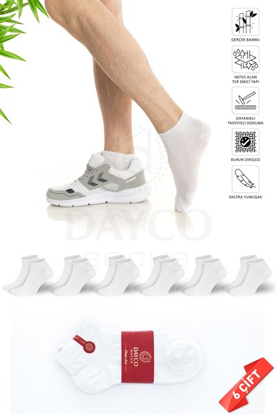 Premium Dikişsiz Beyaz Erkek Bambu Patik Çorap 6lı Set - 10500-BYZ-38-40