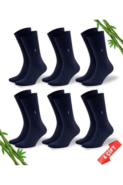 Premium Dikişsiz Klasik Uzun Lacivert Yazlık Erkek Bambu Soket Çorap 6lı Hediyelik Kutulu Set - 10125-LACI - 45-47