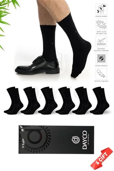 Premium Dikişsiz Klasik Uzun Siyah Yazlık Erkek Bambu Soket Çorap 6lı Hediyelik Kutulu Set - 10123-38-40