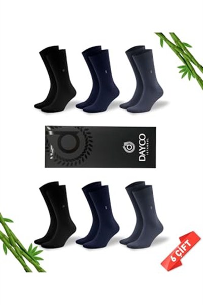 Premium Dikişsiz Klasik Uzun Yazlık Erkek Bambu Soket Çorap 6lı Hediyelik Kutulu Asorti Set - 10125-FLS - 45-47