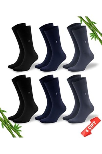 Premium Dikişsiz Klasik Uzun Yazlık Erkek Bambu Soket Çorap 6lı Hediyelik Kutulu Asorti Set - 10125-FLS - 45-47