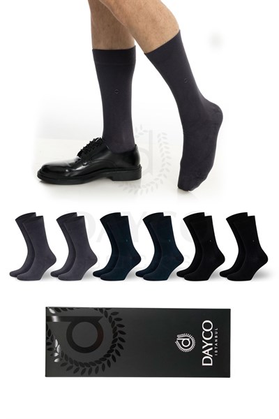 Premium Dikişsiz Klasik Uzun Yazlık Erkek Bambu Soket Çorap 6lı Hediyelik Kutulu Asorti Set - 10124-FLS - 41-45