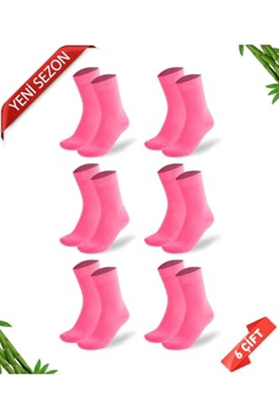 Premium Dikişsiz Pembe Kadın Bambu Soket Çorap - 35-38 - 350-PMB