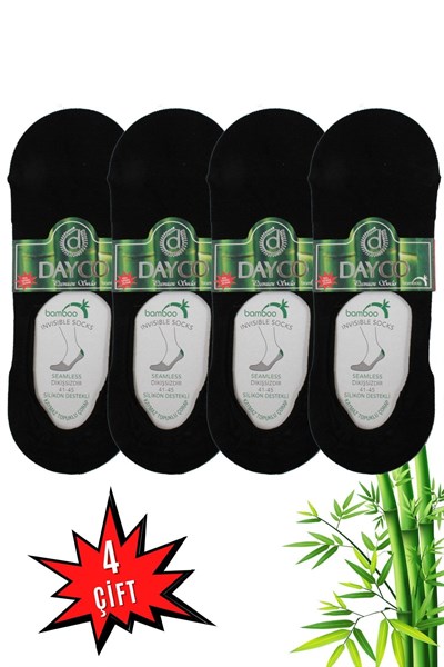 Premium Dikişsiz Siyah Renk 4lü Erkek Bambu Babet Çorap (GÖRÜNMEZ ÇORAP) - C100-36-40