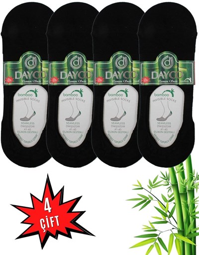 Premium Dikişsiz Siyah Renk 4lü Erkek Bambu Babet Çorap (GÖRÜNMEZ ÇORAP) - C100-36-40