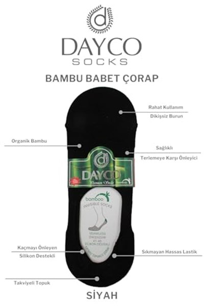 Premium Dikişsiz Siyah Renk 4lü Erkek Bambu Babet Çorap (GÖRÜNMEZ ÇORAP) - C100-36-40
