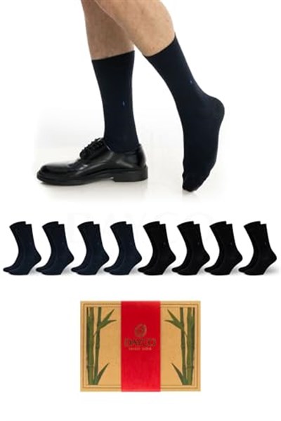 Premium Dikişsiz Yazlık Bambu Çorap 8li Set Kraft Kutulu 4 Siyah 4 Lacivert - 476-41-45