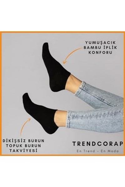 Premium Kadın Bambu Sneaker Görünmez Bilekte Spor Çorap 10 Lu Kutu