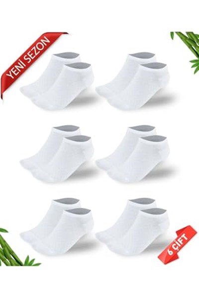 Premium Simli Nokta Desenli Kadın Bambu Patik Çorap 6lı Set - 10556-noktali