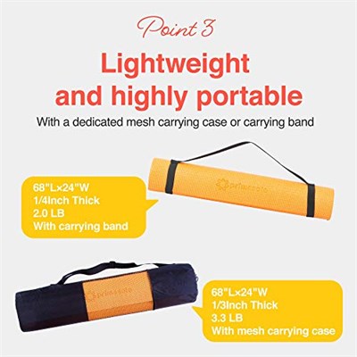Primasole Yoga Minderi Taşıma Kayışı ile Evde ve Spor Salonunda Yoga, Pilates, Fitness ve Zemin Egzersizi için, Kaymaz, 9 renk - Seçenekler: 1/3 inch (8 mm), 1/4 inch (6 mm)