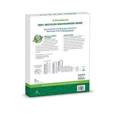 PrintWorks Yüzde 100 Geri Dönüşümlü Çok Amaçlı Kağıt, 9,1 kg, 92 Parlak, 8,5 x 11 inç, 3 paket 400 yaprak, toplam 1200 yaprak (00018-3), Beyaz