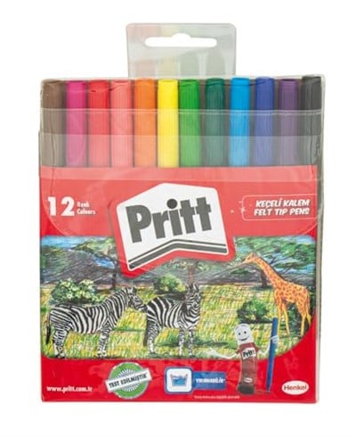 Pritt Keçeli Kalemler, çocuk dostu zararsız boya, su bazlı renkli kalem, silinebilir boya kalemi, dayanıklı kırtasiye malzemesi, 12 Renkli Paket - Seçenekler: 12li, 12li 3lü paket